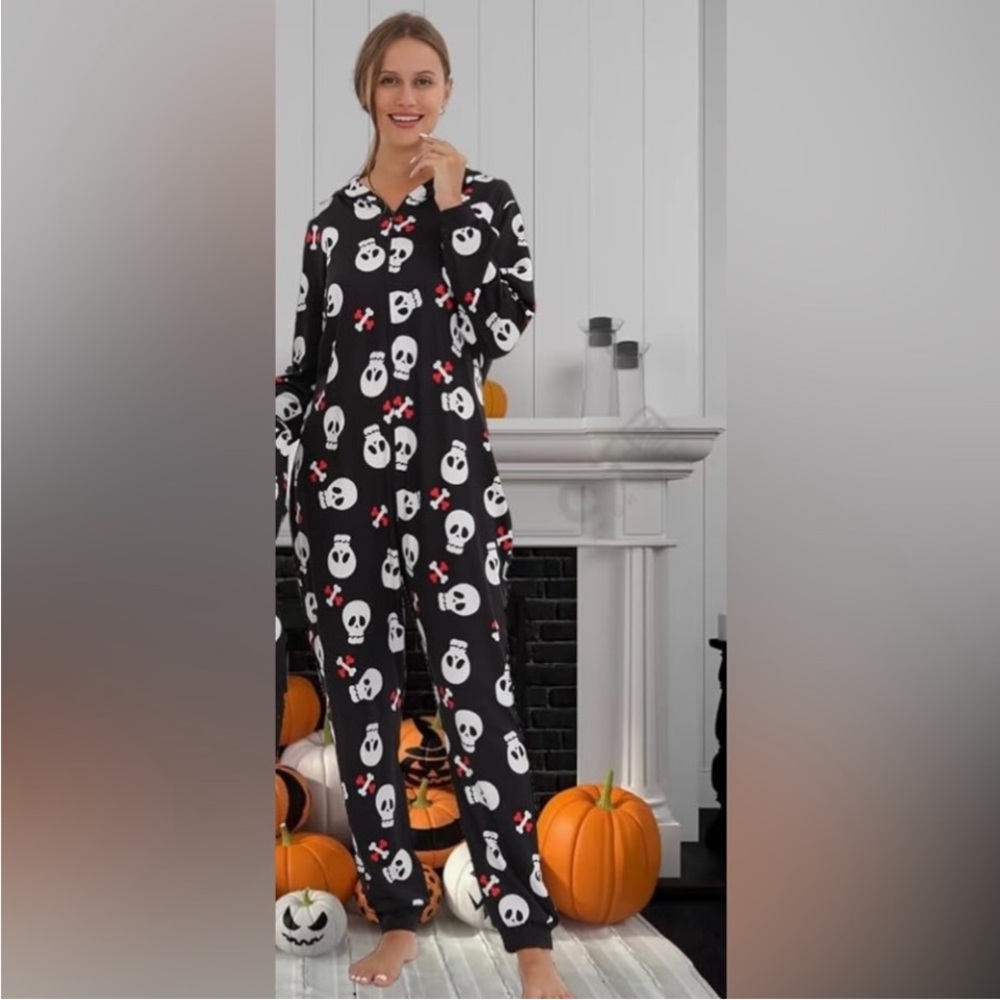 ~New Black Skeleton Print Onesie Pajamas~